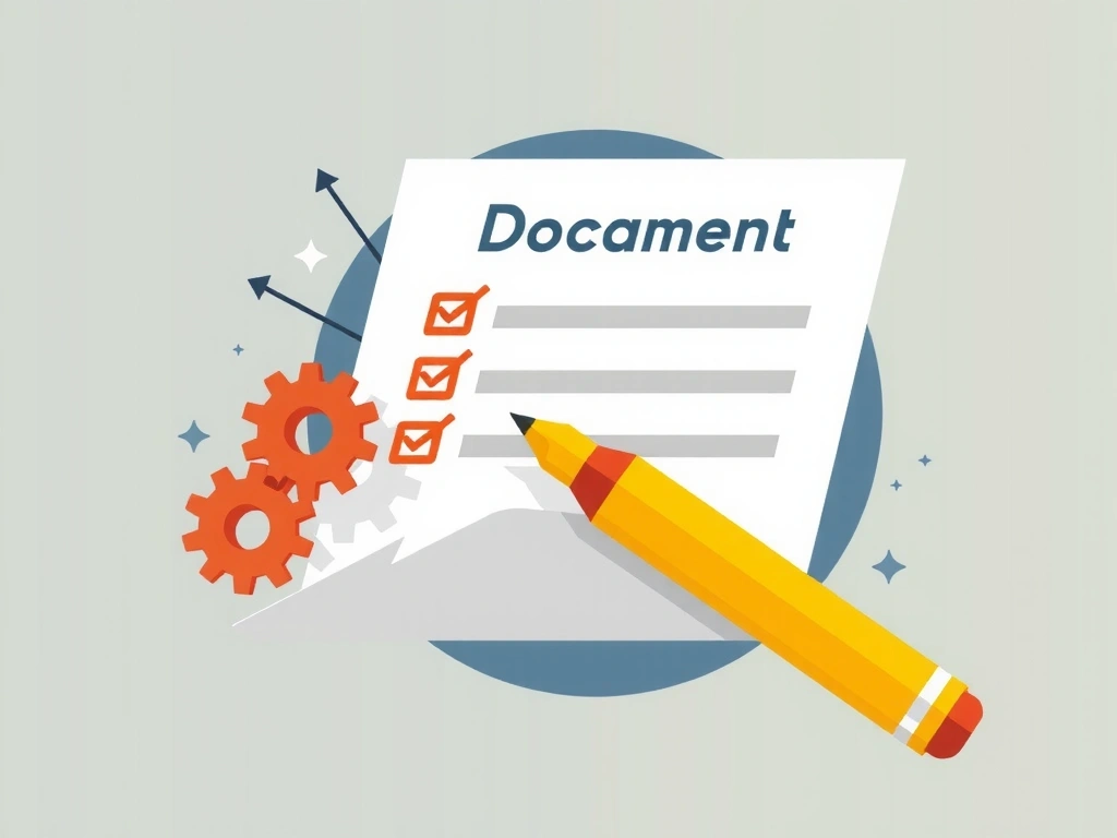 Ilustrație cu o foaie de hârtie și un creion, simbolizând documente legislative și actualizări