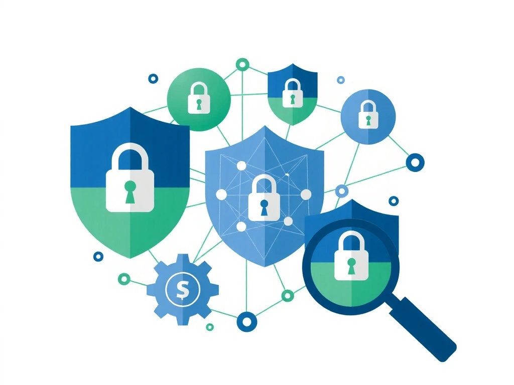 Ilustrație cu simboluri de securitate și confidențialitate a datelor