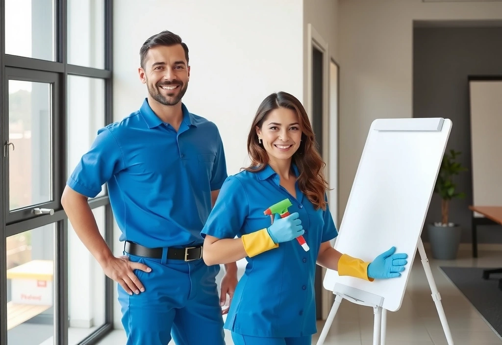 Echipă de curățenie profesională la lucru