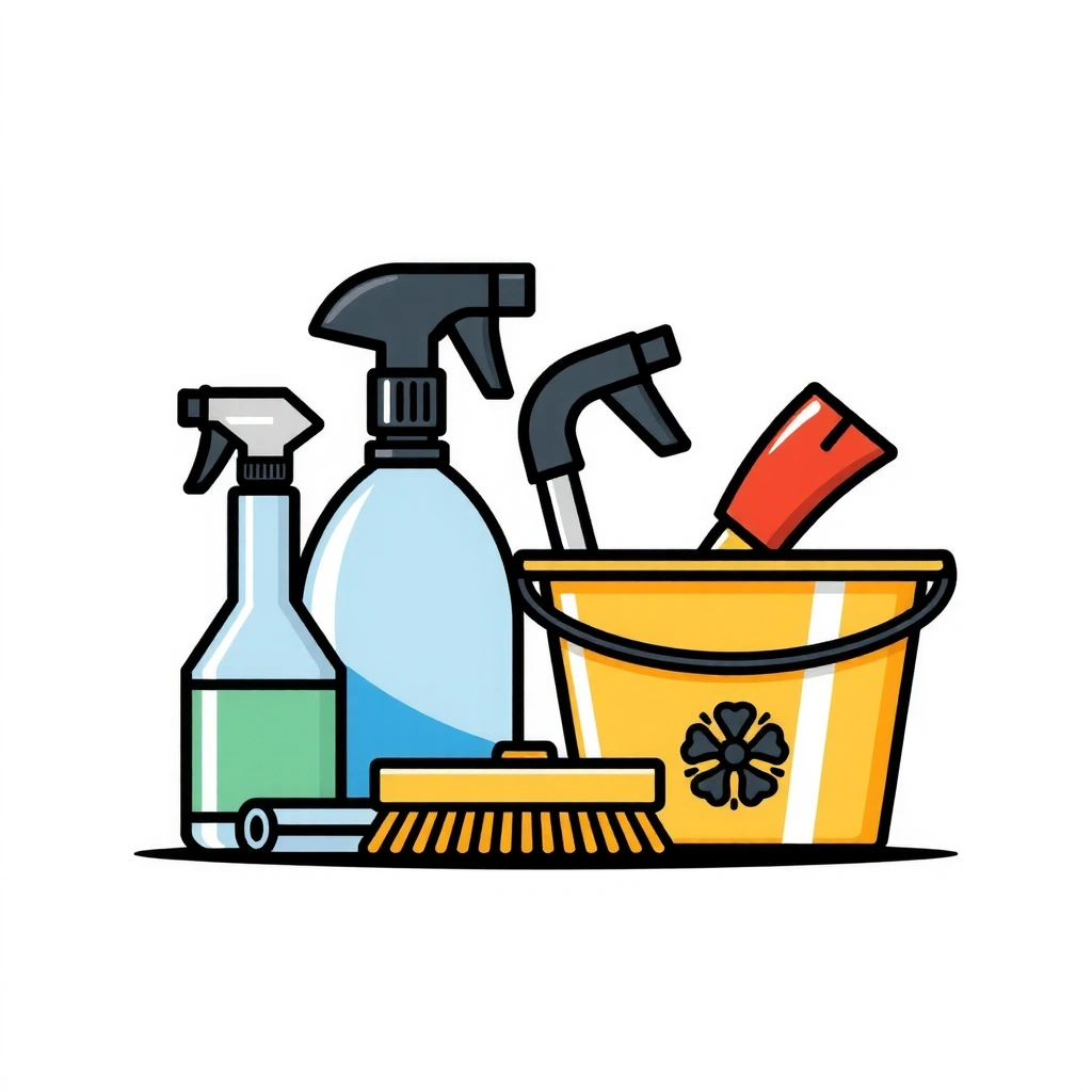 Icon with cleaning tools, symbolizing type of service