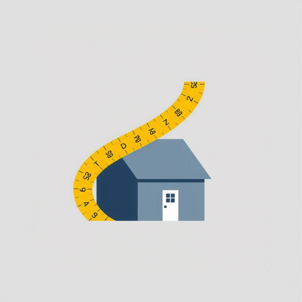 Icon with a measuring tape and a house, symbolizing space and size factors